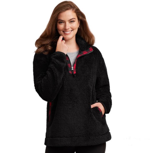 Maurices NWT Women's Black Buffalo Plaid Trim Teddy Sherpa Sweatshirt Size XS - Picture 10 of 10
